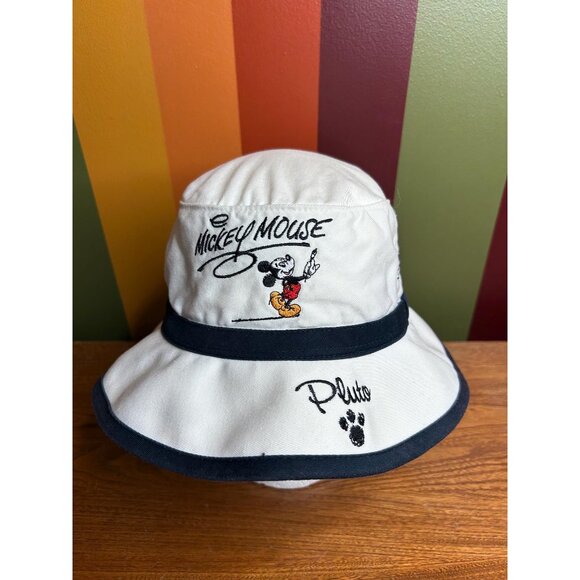 Vintage Mickey mouse autographed white bucket outdoor sun hat parks Walt Disney - Picture 1 of 8